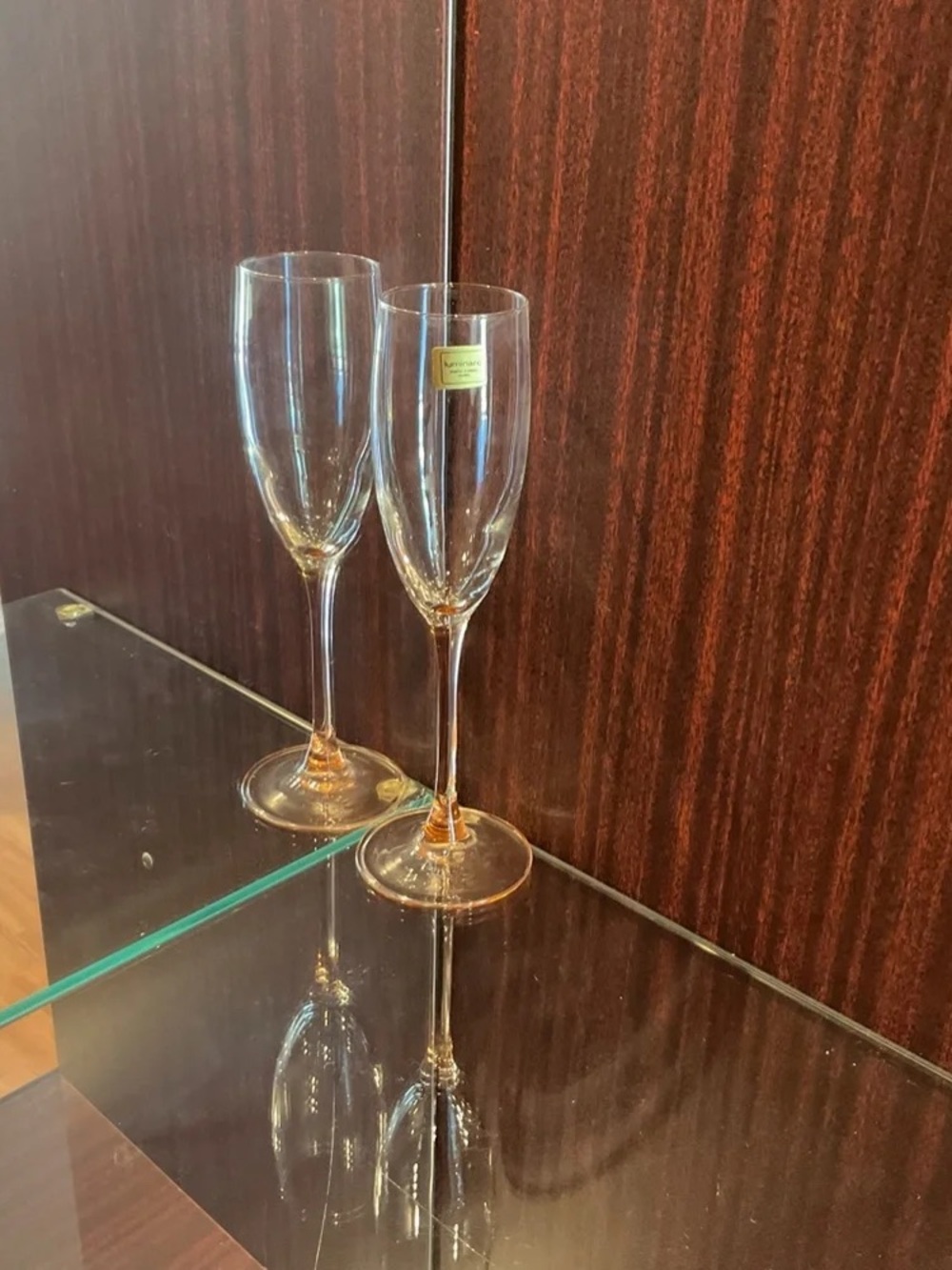 Clear Glass Champagne Flutes with Gold Accent - Set of 2